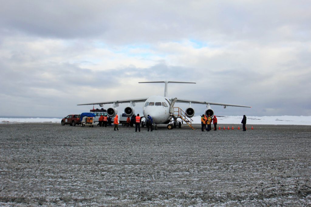 Flying across the Drake Passage, landing in Antarctica