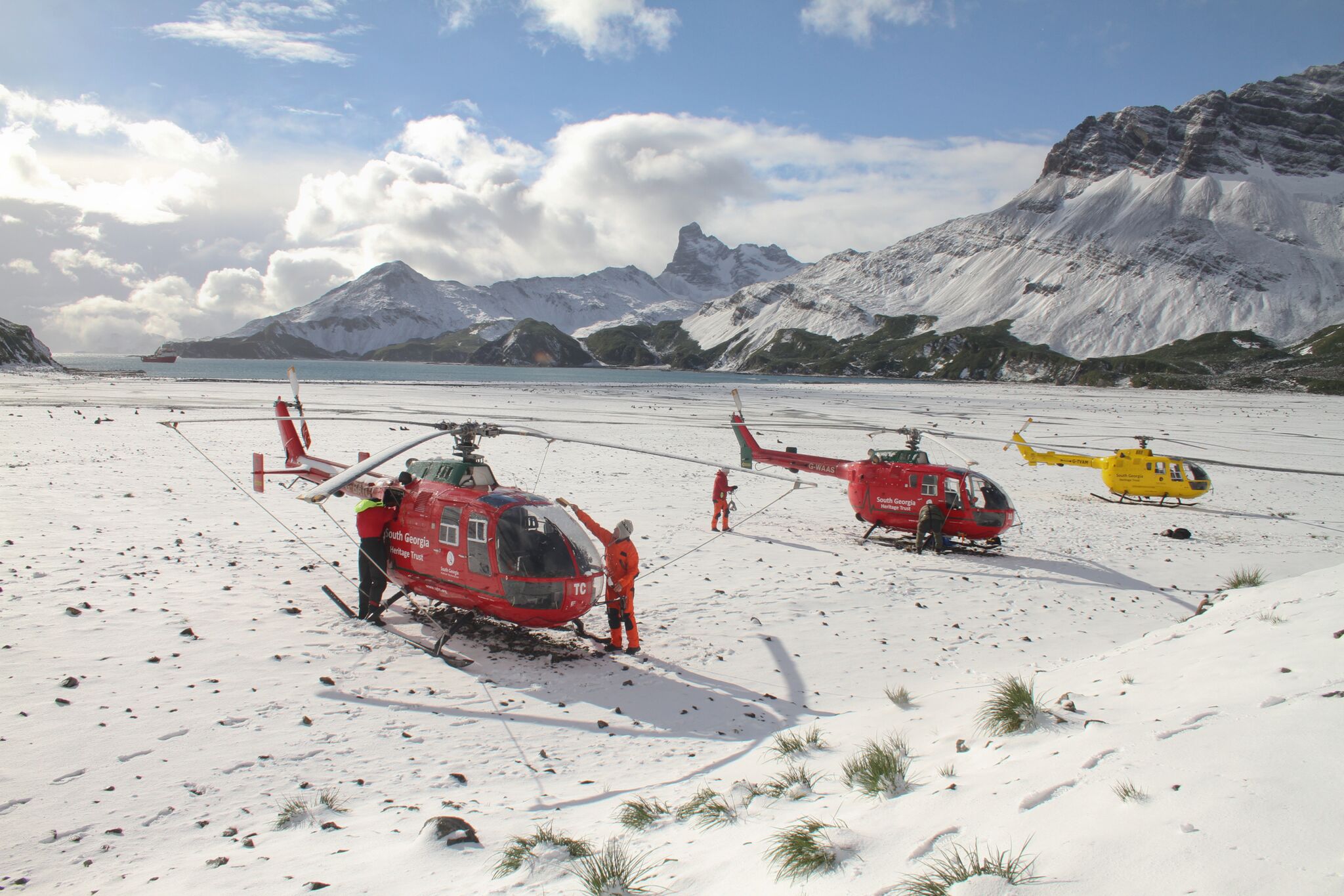 3 helicopters owed and operated by the South Georgia Heritage Trust