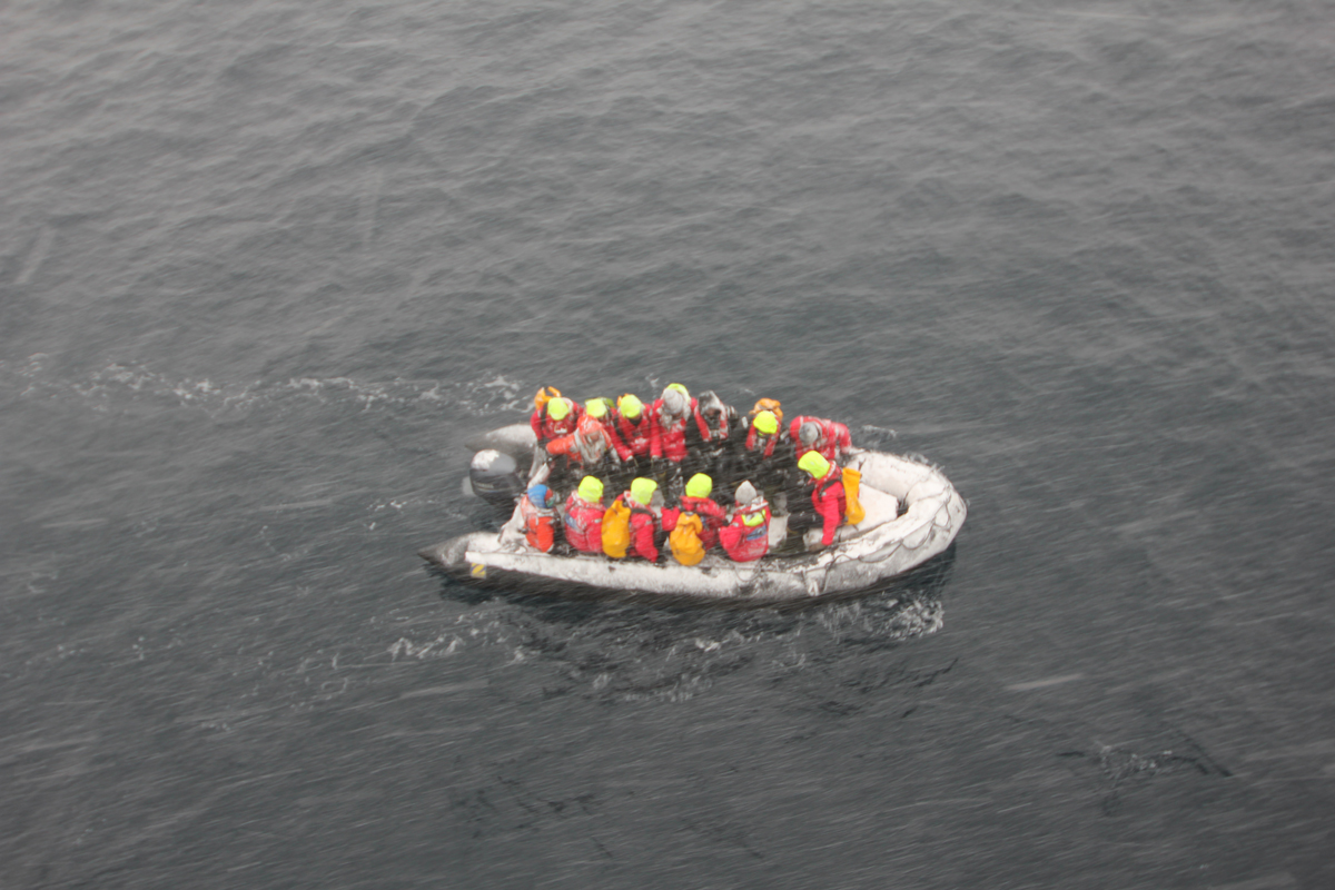 Zodiac in an antarctic blizzard